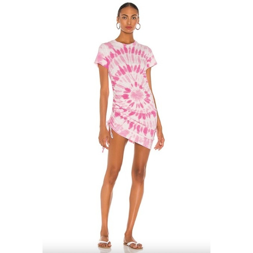 Pam & Gela Pink Tie Dye Ruched Mini Dress Cotton Tee Adjustable Length | Size S